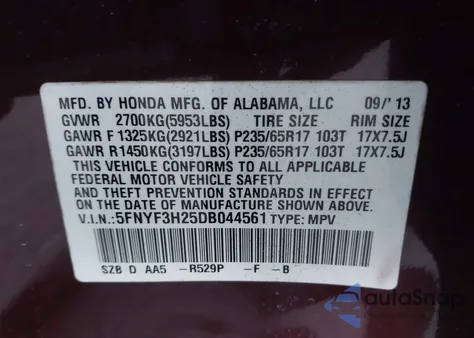 2013 Honda Pilot Lx z USA, uszkodzony, nr VIN 5FNYF3H25DB044561